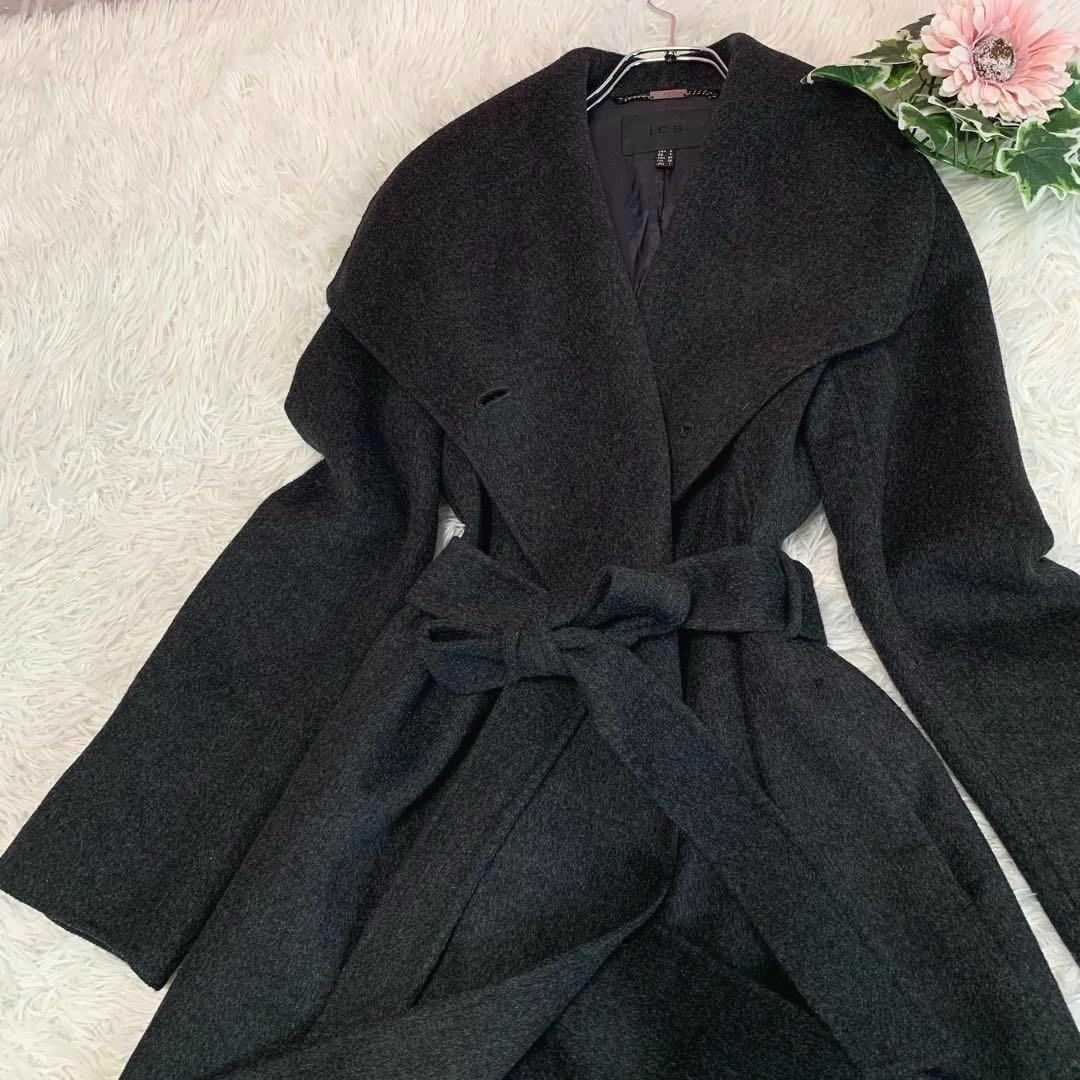 D57. ICB【カシミヤ混/女優襟◇ロングコート】S ベルト Aライン