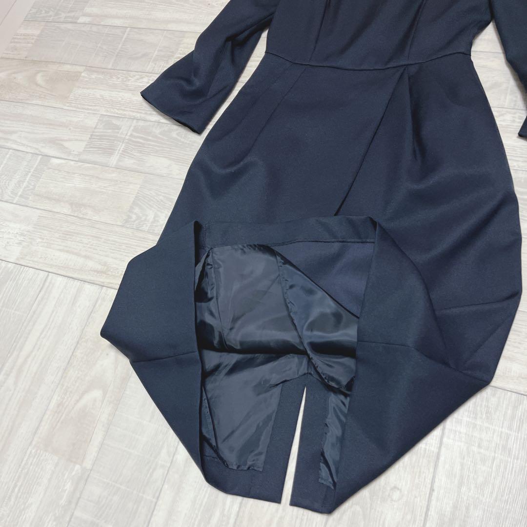 極美品✨セルフォード タックタイトワンピース 長袖 ネイビー 34