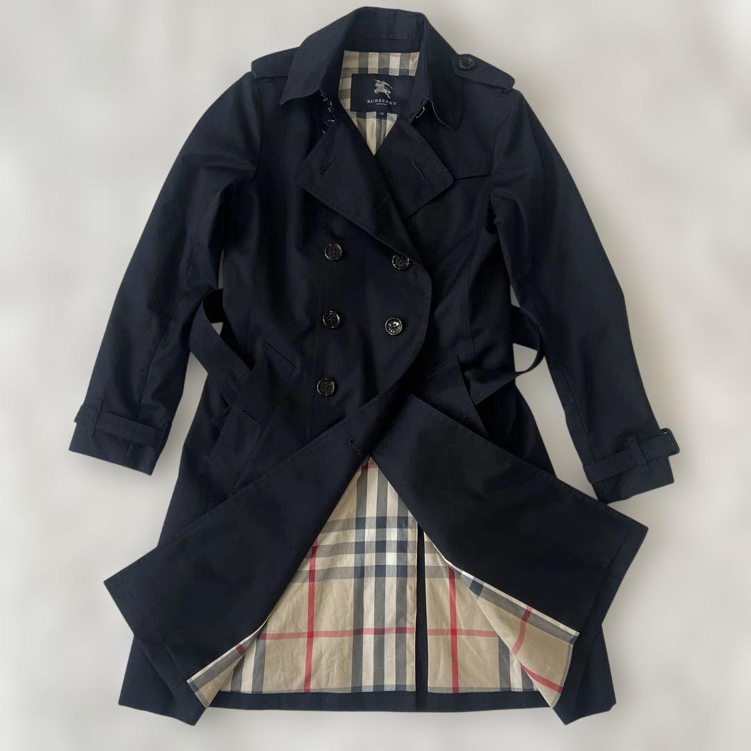 【美品】バーバリーロンドン　トレンチコート　ノバチェック　ネイビー　M バーバリー ロンドン BURBERRY LONDON トレンチコート ライナー付き