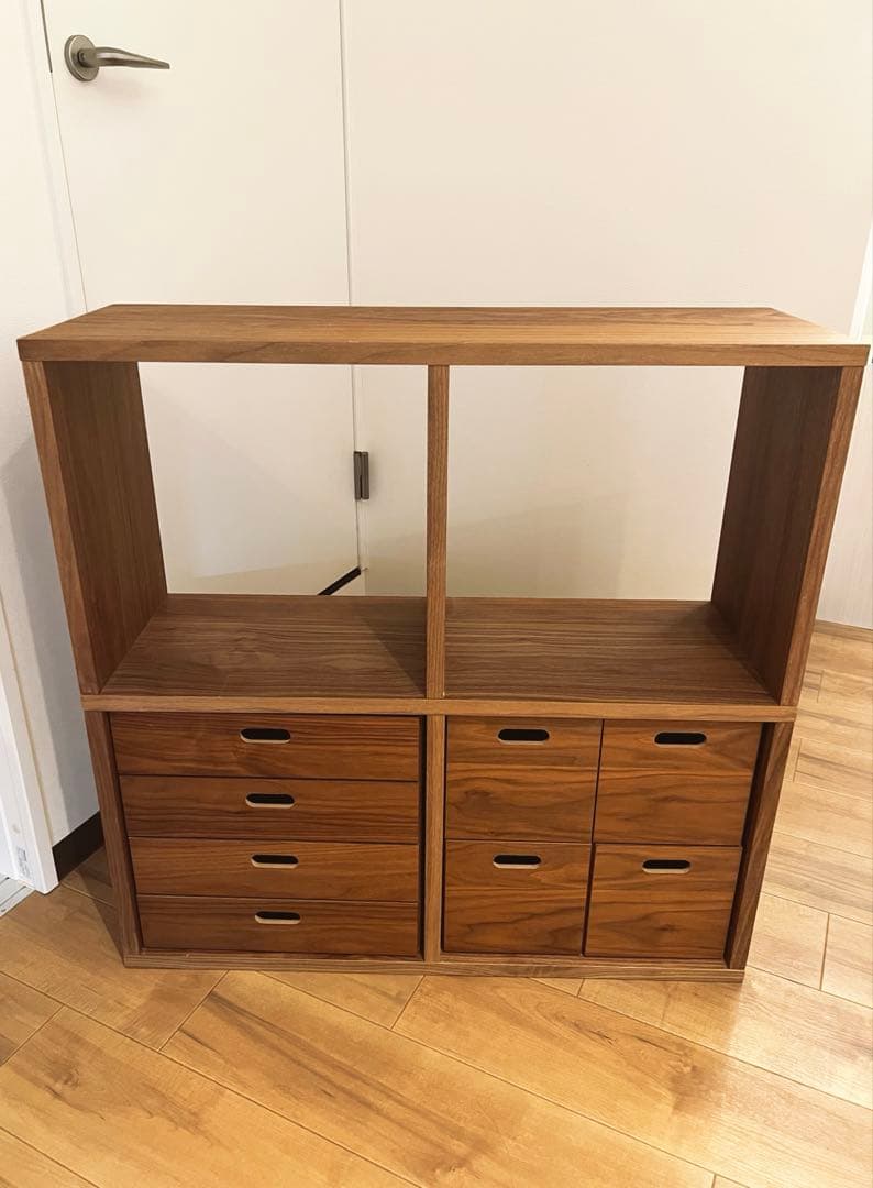 【無印良品】スタッキングシェルフ ＋ 引き出しチェストセット（ウォールナット材） スタッキングチェスト・引出し・4個／ウォールナット材突板 | 無印良品