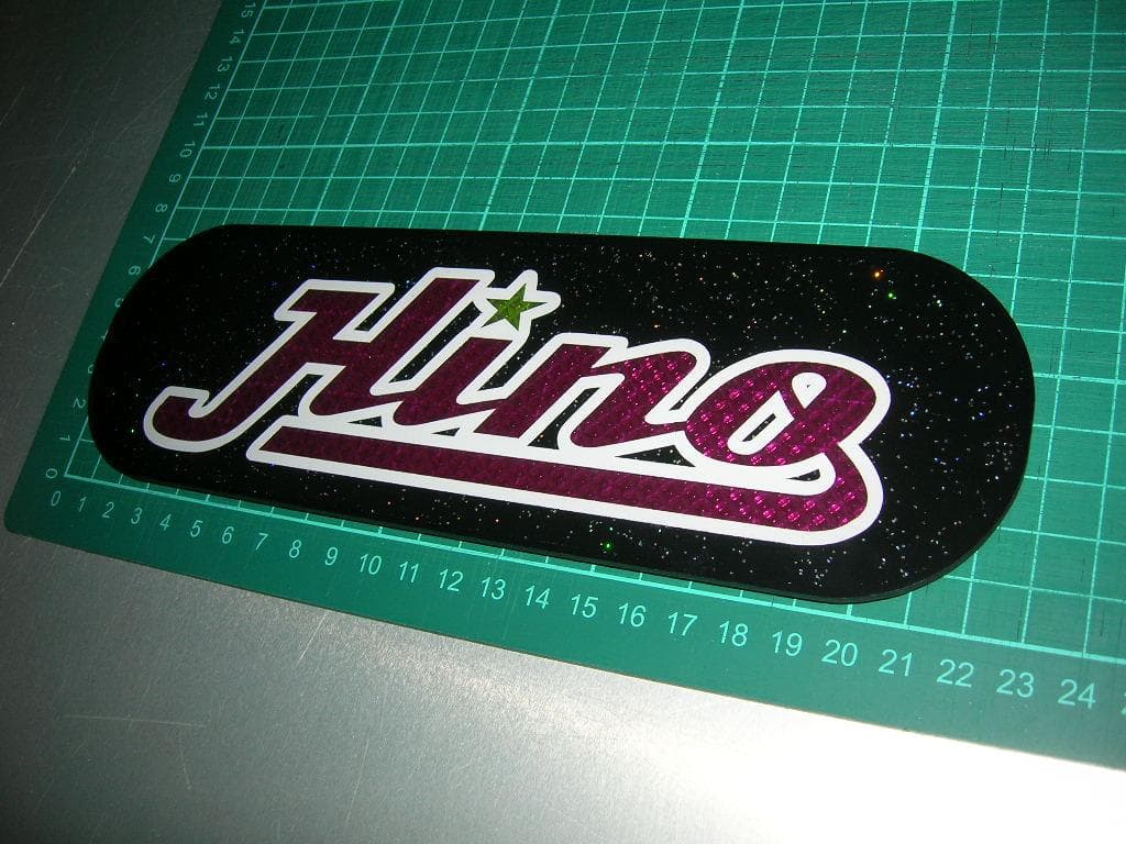 ◇日野バスマーク中アンドン小判板◇Hino改◇桃☆黄ラメ◇トラック野郎