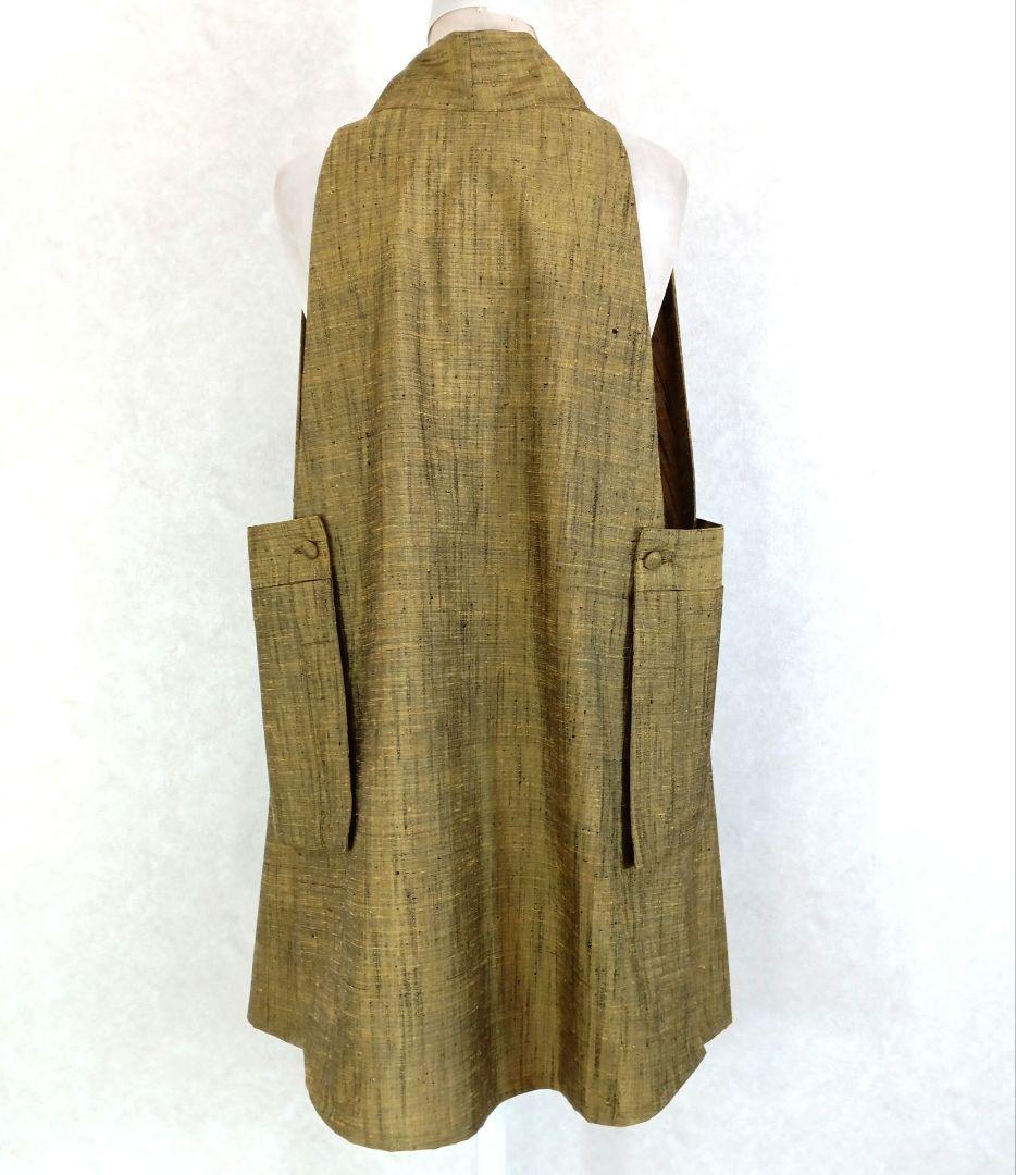 75 手染め大輔 着物リメイク 若草色紬 ロングベストとパンツ L
