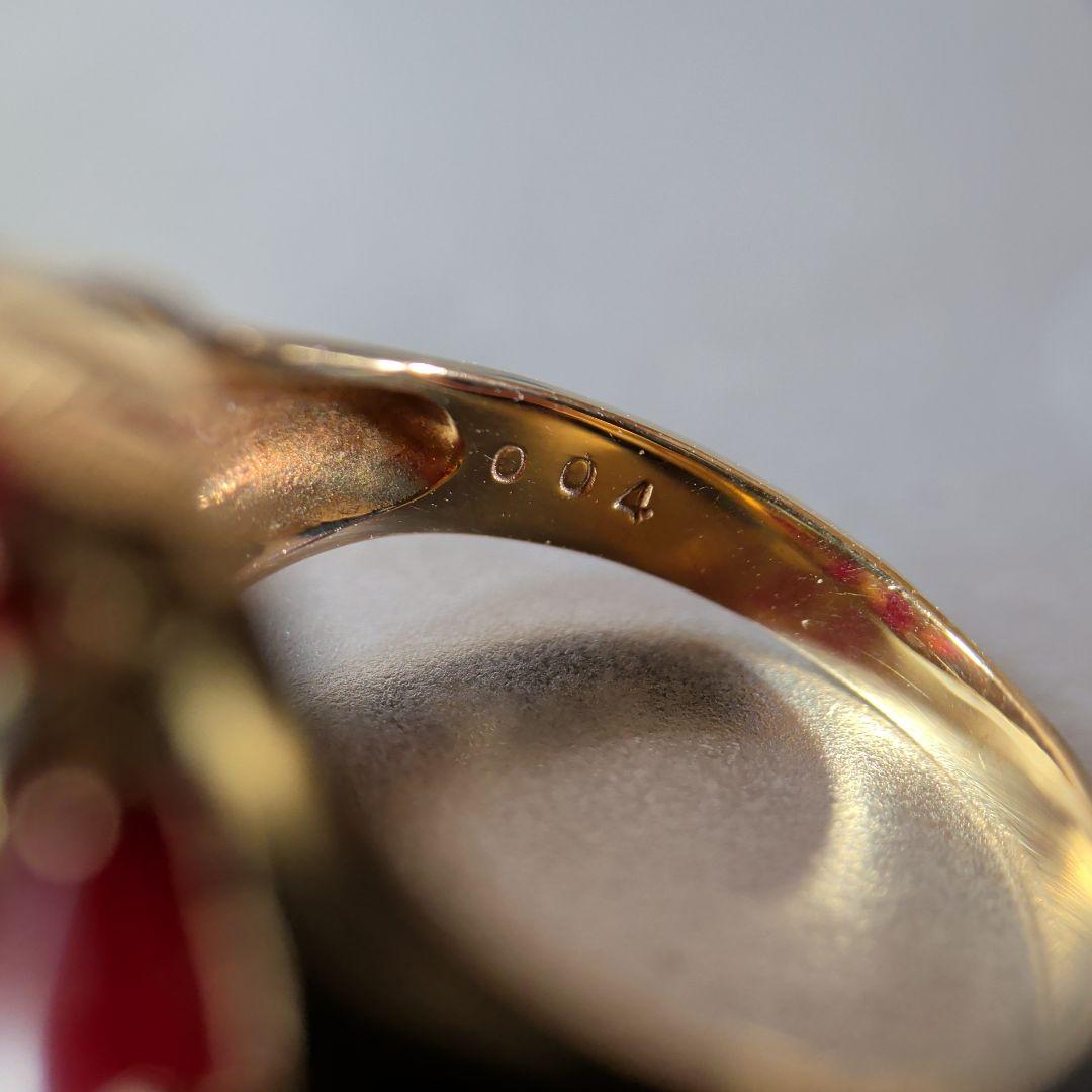 リング　K18　YG　珊瑚　ダイヤモンド計0.04ct　三越　5.53g