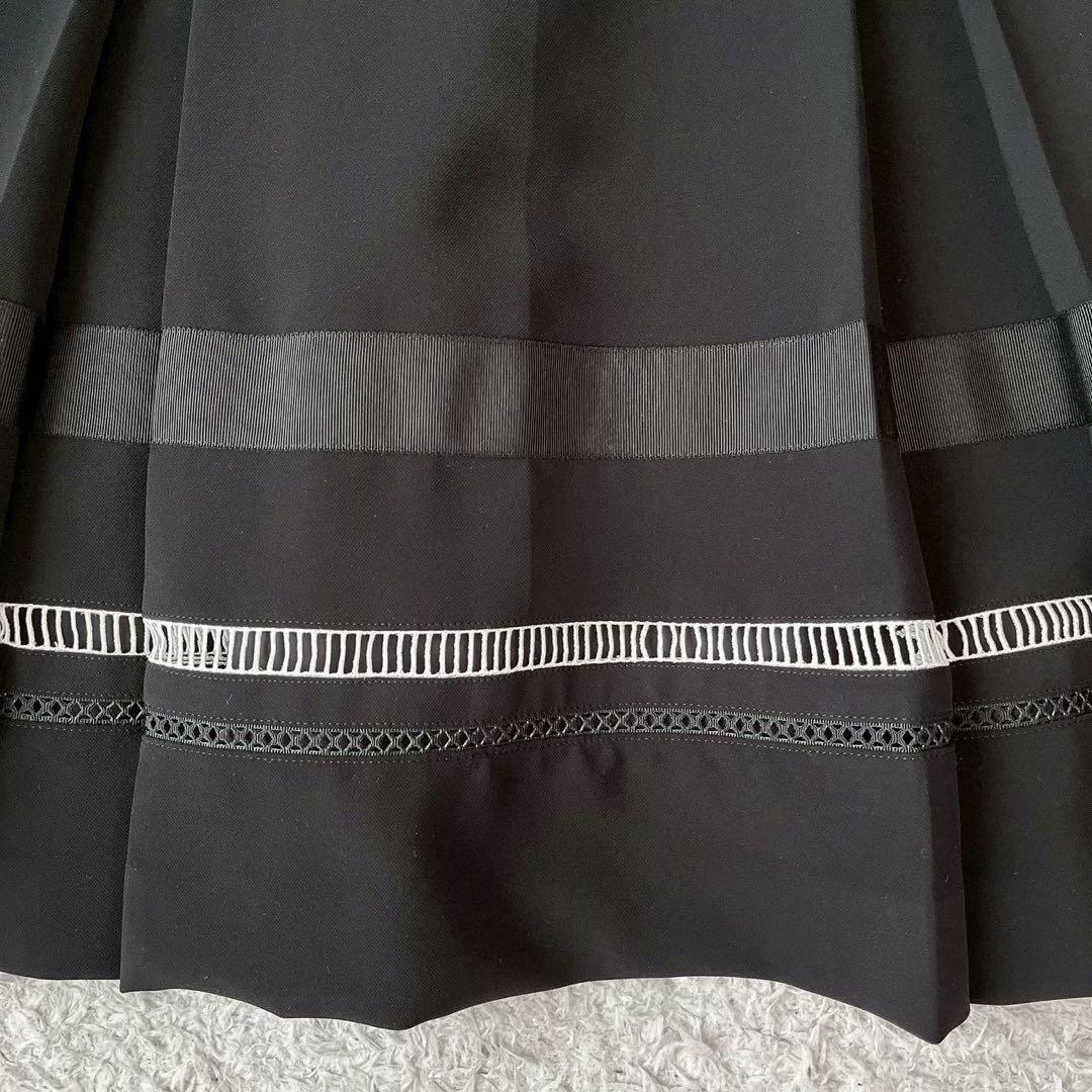 美品】フォクシー ワンピースドレス フレア ひざ丈 グログランリボン