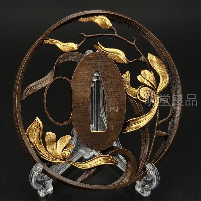 目貫 風神雷神図 金色絵 金具 留め具 武具 武装 日本刀 印籠 緒締め