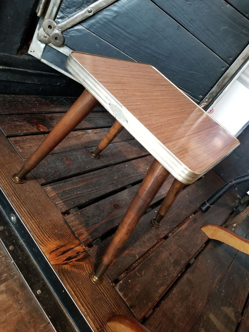 昭和 レトロ 中央パネル社 木製 アルミフレーム ウッド スモール テーブル