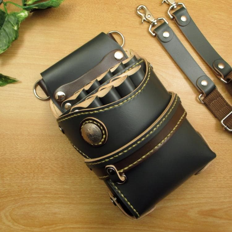 ダークグリーン＆焦げ茶　９丁　本革シザーケース　SCA-243/CGA シザーケース本革6丁用 -ww- |シザーケース専門店｜美容師向け本革