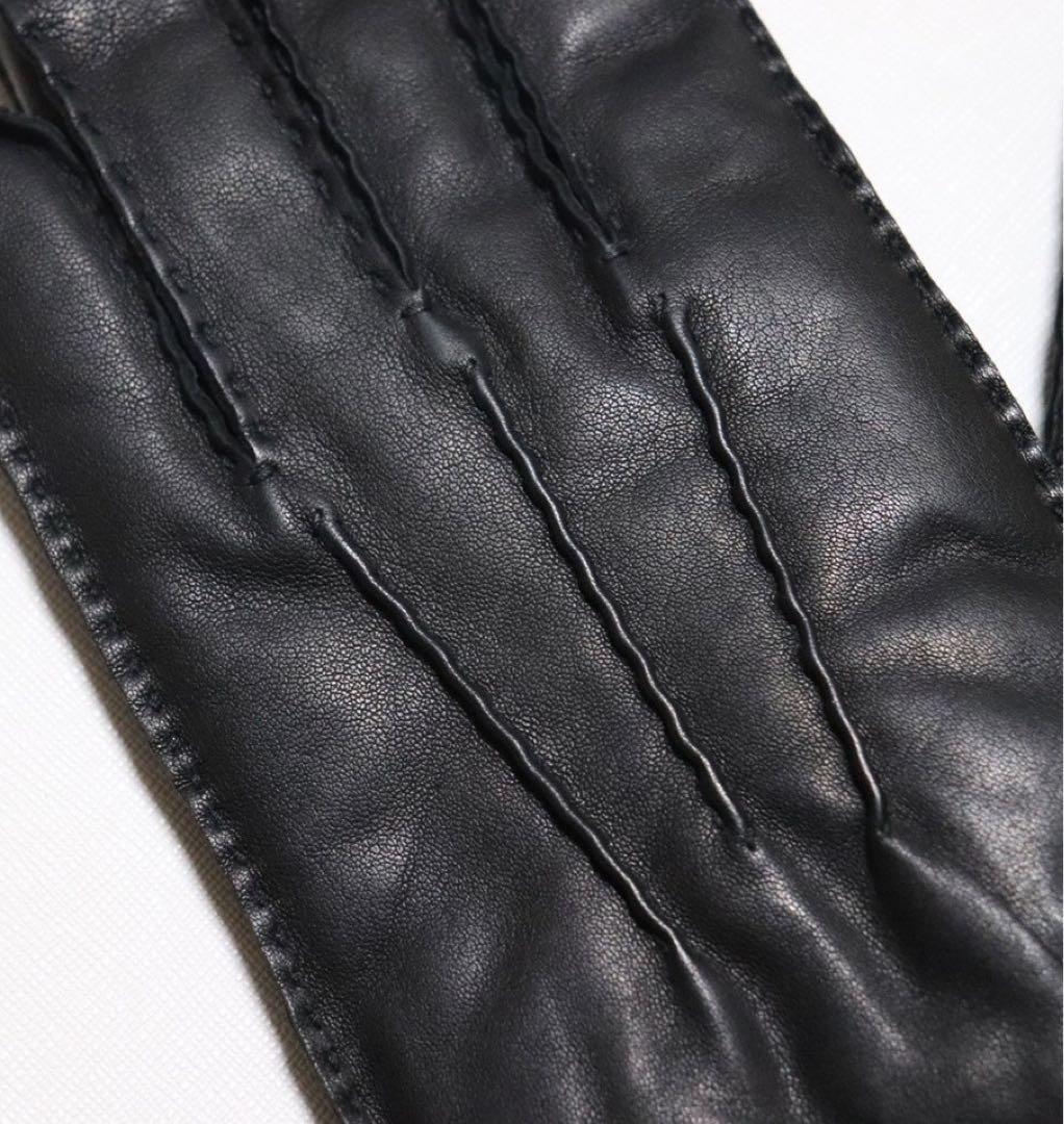 《ポロ ラルフローレン》未使用 3本線 裏地カシミヤ100% レザー手袋 M