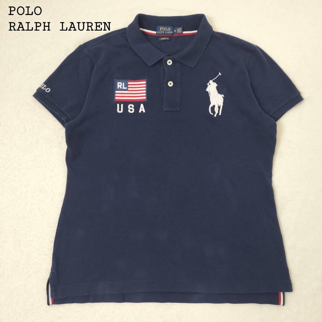 ポロラルフローレン ポロシャツ ビックポニー ネイビー USA 星条旗 M