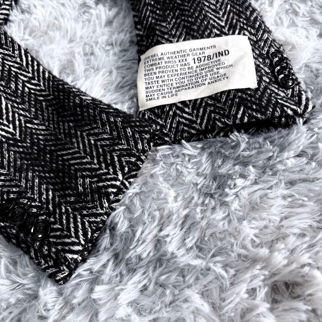 DIESEL ヘリンボーン ロングコート フリンジ加工 48 黒白 - メルカリ