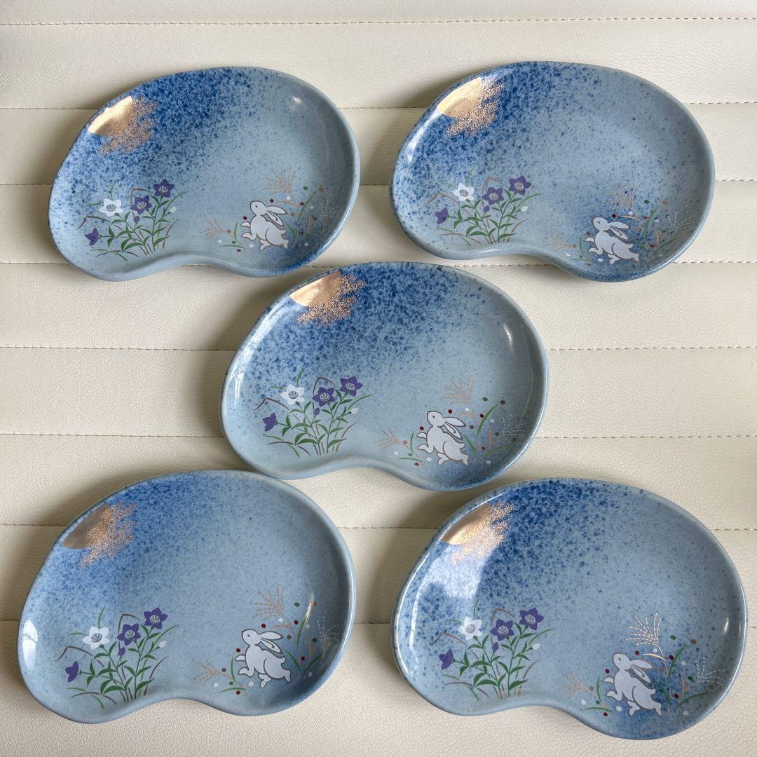 有田焼 清秀 月うさぎ 金彩 和食器セット 長皿 銘々皿 5客セット