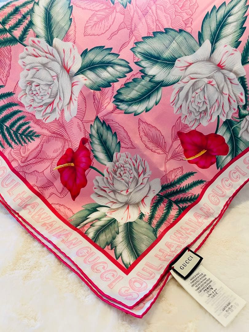 a*n様 グッチGUCCI フラワープリント ストール 90x90cm O1111