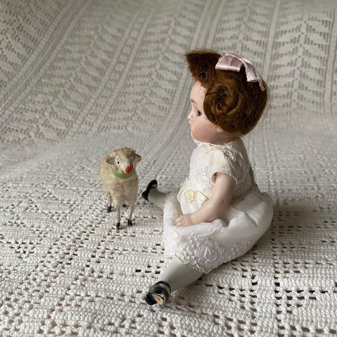 アンティークビスクドール ケストナー ミニョネットと小さな羊のセット
