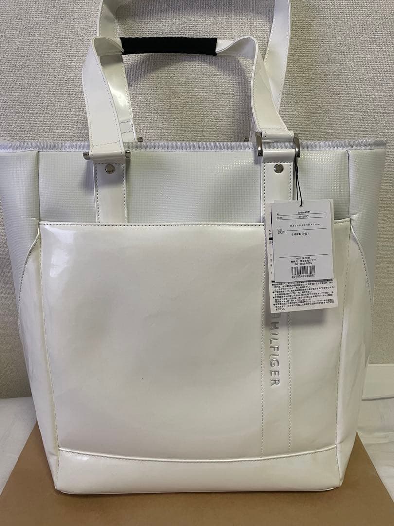 新品・未使用　  ホワイトトートバッグ トートバッグ レディース 大きめ A4 軽量 おしゃれ 肩掛け シルバー