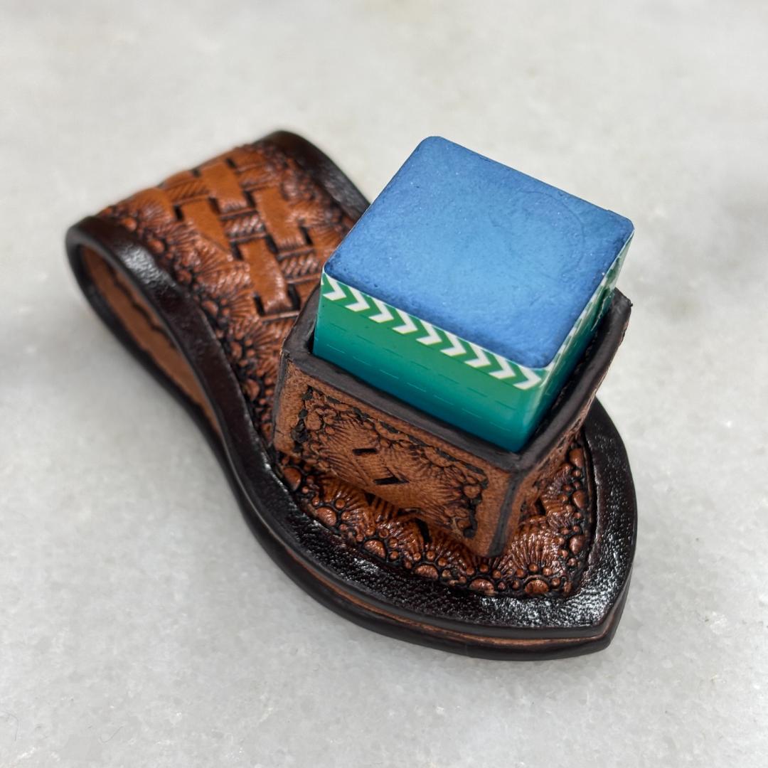 レザーカービング バスケット柄 ビリヤード用チョークケース＆ホルダー