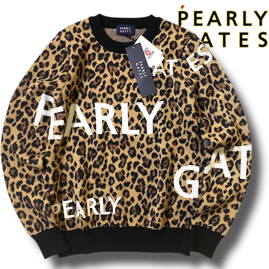 0 新品 パーリーゲイツ ビッグロゴ レオパード ウール混 ニット 日本製 新品】PEARLY GATES パーリーゲイツ カシミヤ混 長袖ニットセーター