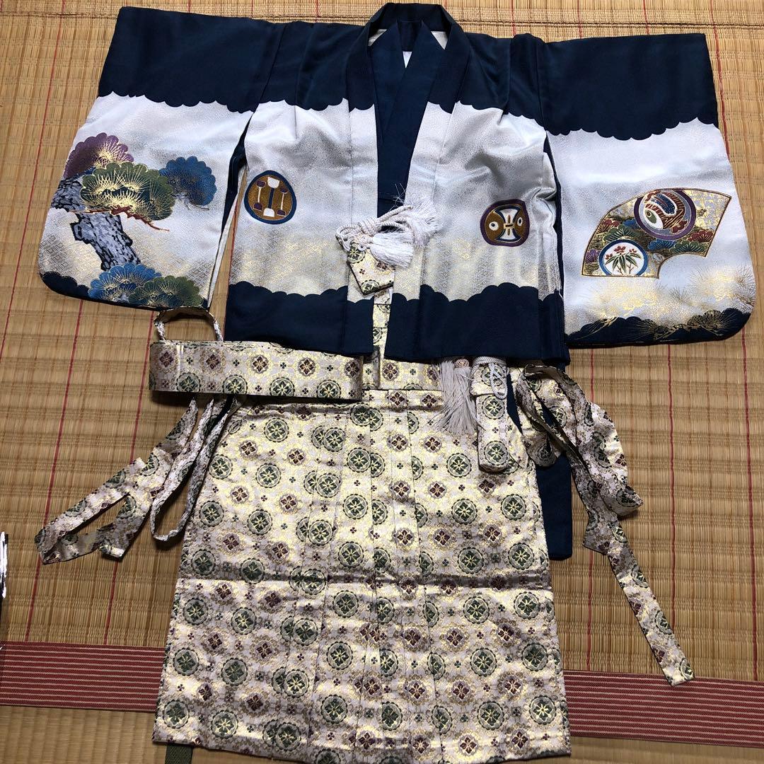 七五三　子供用袴　3歳　紺色 七五三 着物 3歳 レンタル 男の子 羽織袴 フルセット 着物セット