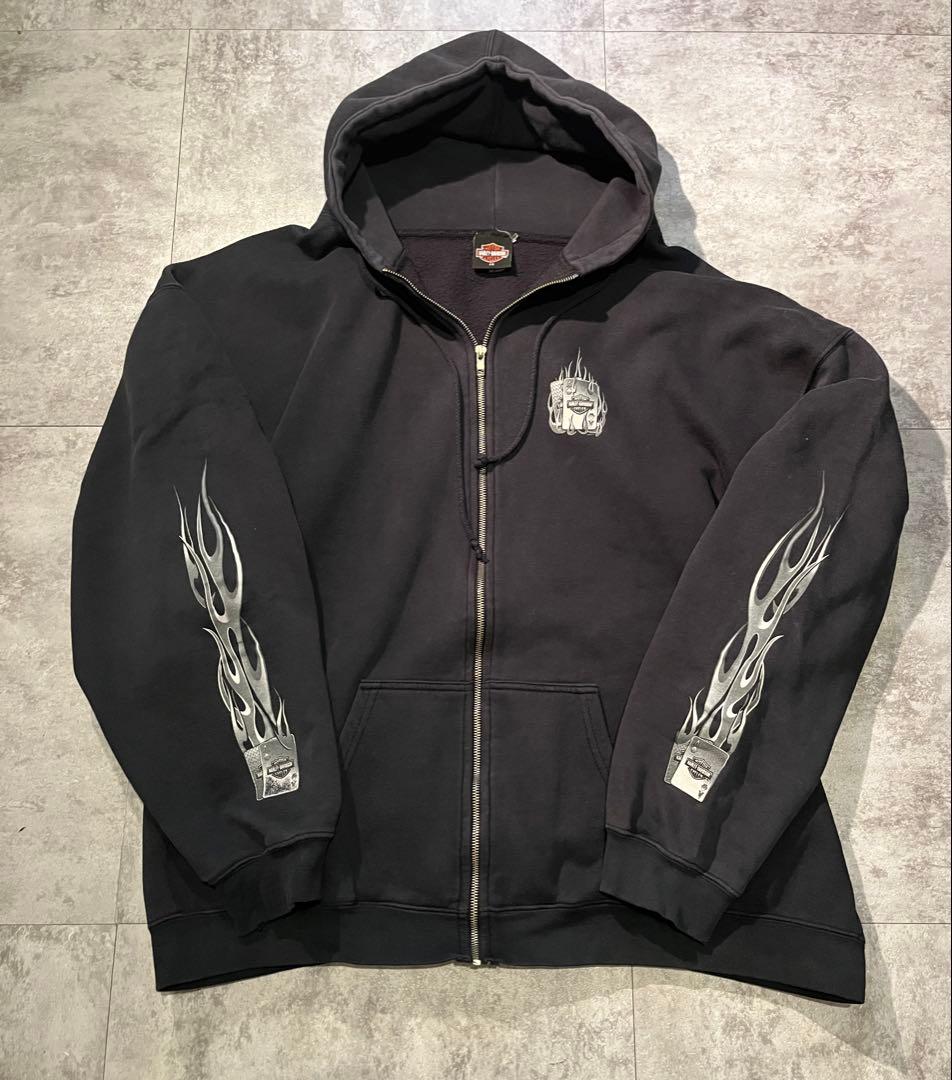 00s ハーレーダビッドソン ブラック パーカー Harley-Davidson ブラック：00s Harley Davidson ハーレー ダビッドソン ファイヤー