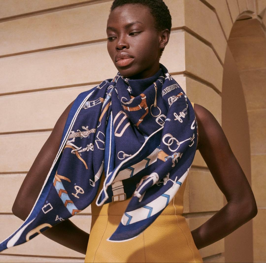 エルメス カレジェアン 140 《 シュヴォー・デシェネ 》カシシル　ネイビー