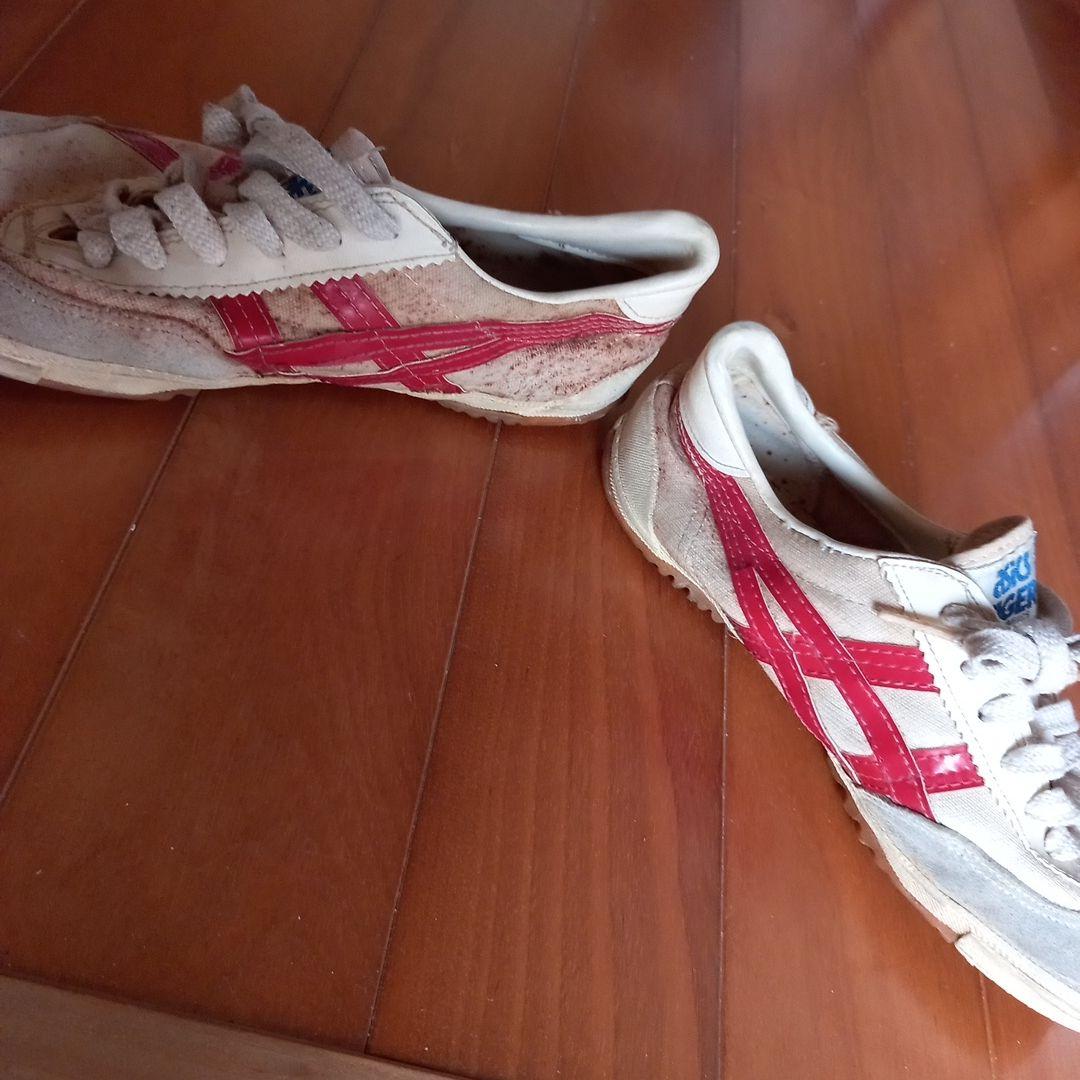 ASICS TIGER シューズ ホワイト/レッド 昭和 レトロ - メルカリ