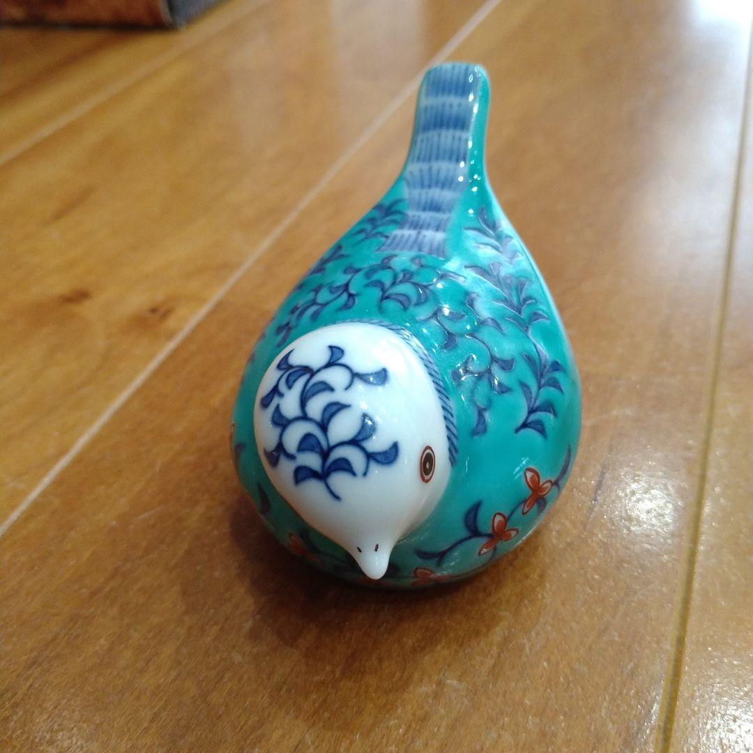 極美品）今泉今右衛門 色絵緑地小鳥 置物 ロイヤルクラウンダービー
