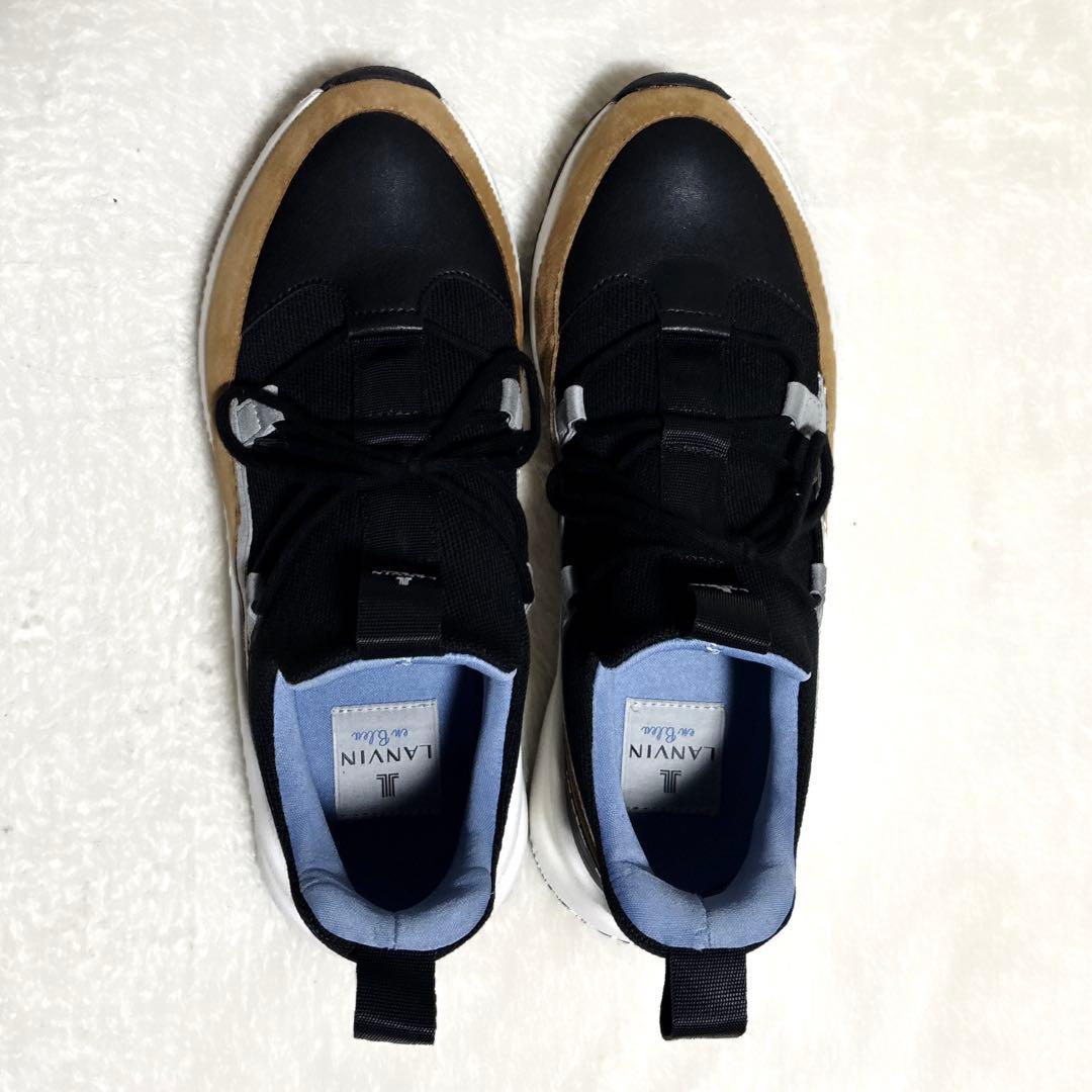 【良品】LANVIN en Bleu 厚底　スニーカー　 24.5cm 黒　茶