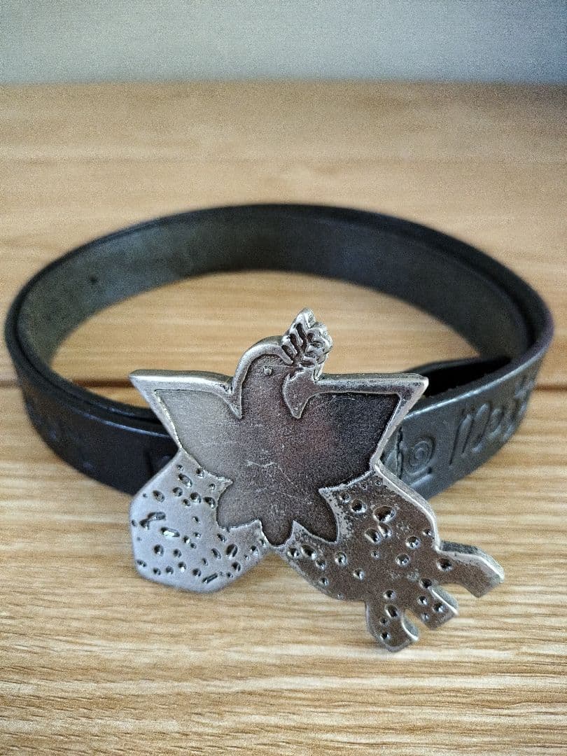 鳩バックル付き黒レザーベルト 栃木レザー3ピースバックルベルト【ブラック】38mm【WESTEN BUCKLE
