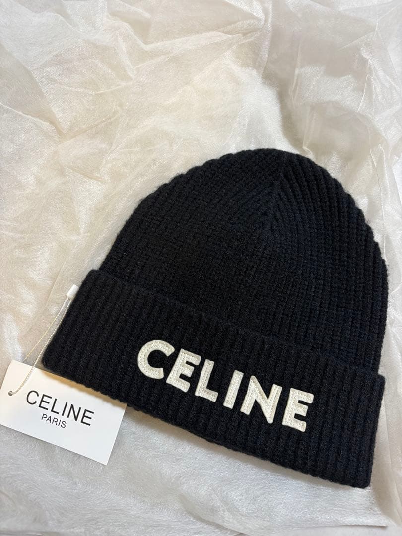 CELINE セリーヌ ニット帽 エンブロイダリー ブラック 黒 売り切り 中古・古着通販】CELINE (セリーヌ) エンブロイダリーニットキャップ