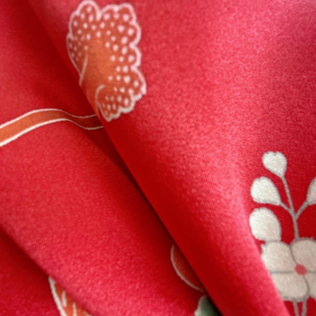 セット七五三7歳女の子長着＆長襦袢＆袋帯＆草履＆バッグ＆小物エンジ