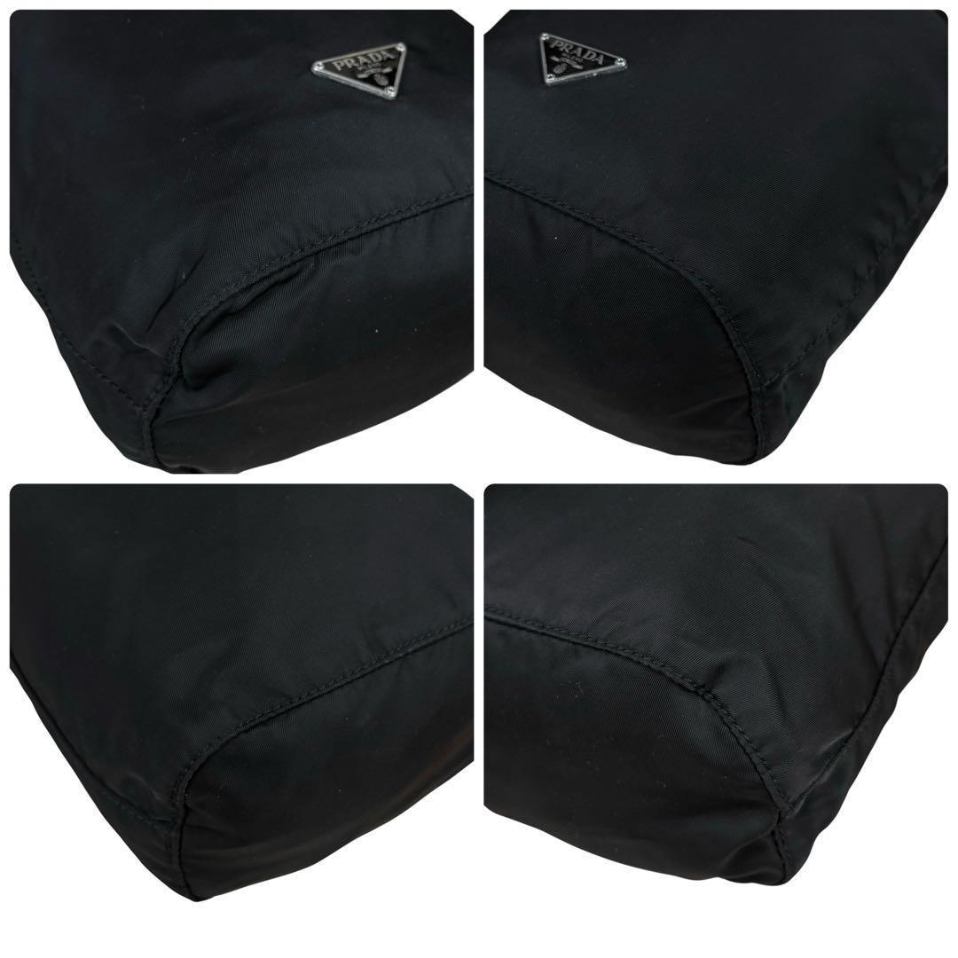 美品】PRADA 巾着バッグ バニティ ポーチ 三角ロゴ ナイロン 黒 白タグ