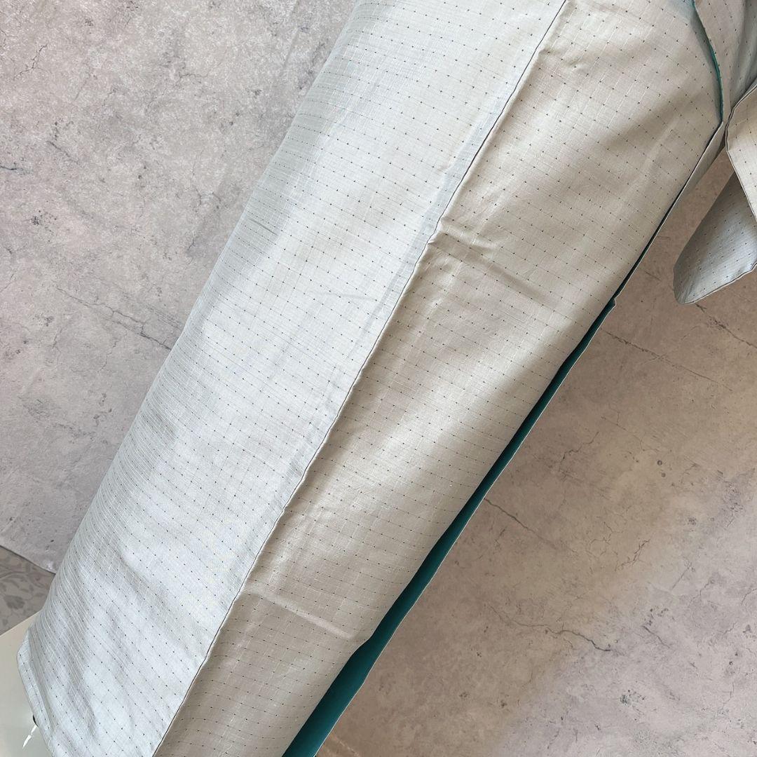 紬 小紋 着物 フルセット 帯漢字 薄いブルーグレー F7