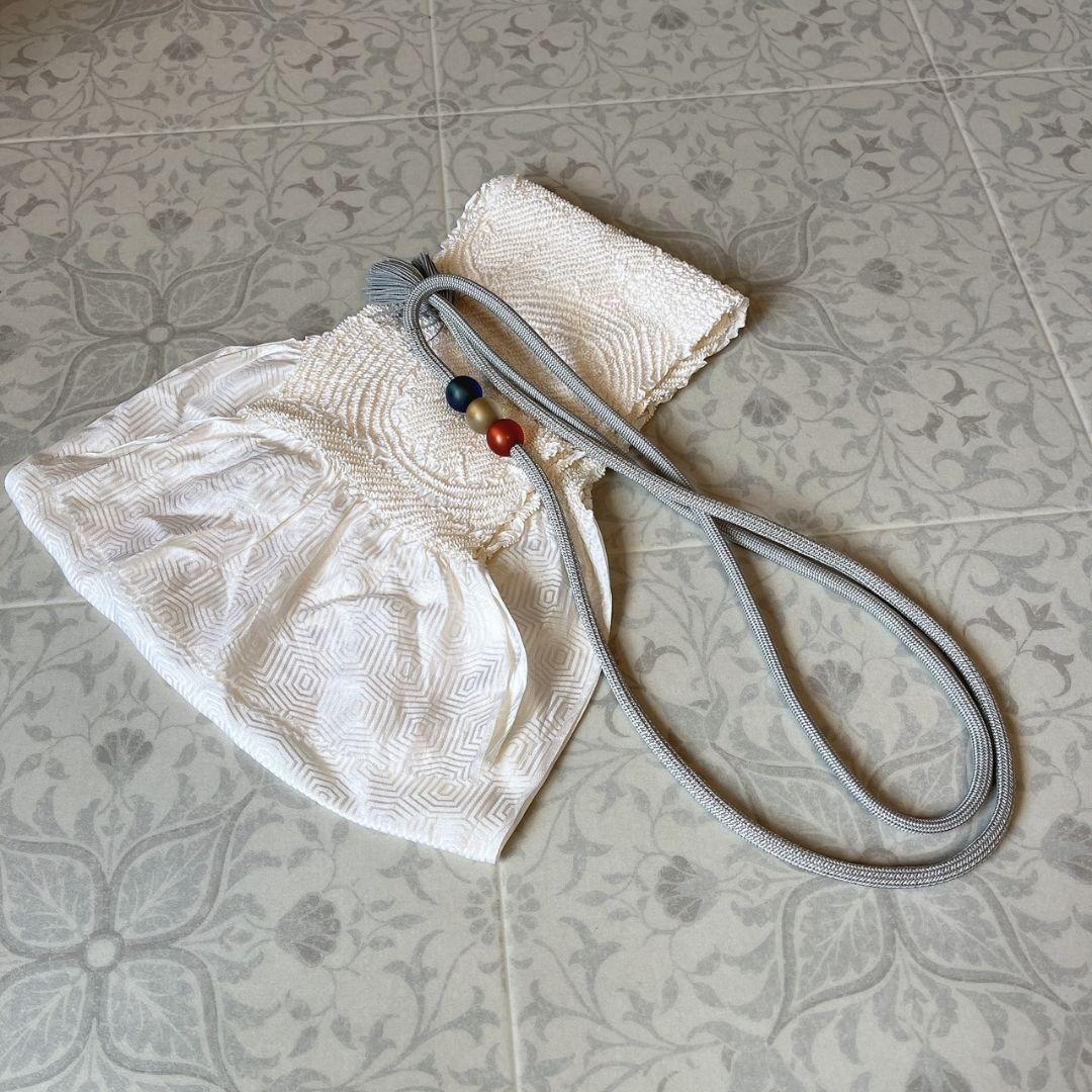 紬 小紋 着物 フルセット 帯漢字 薄いブルーグレー F7