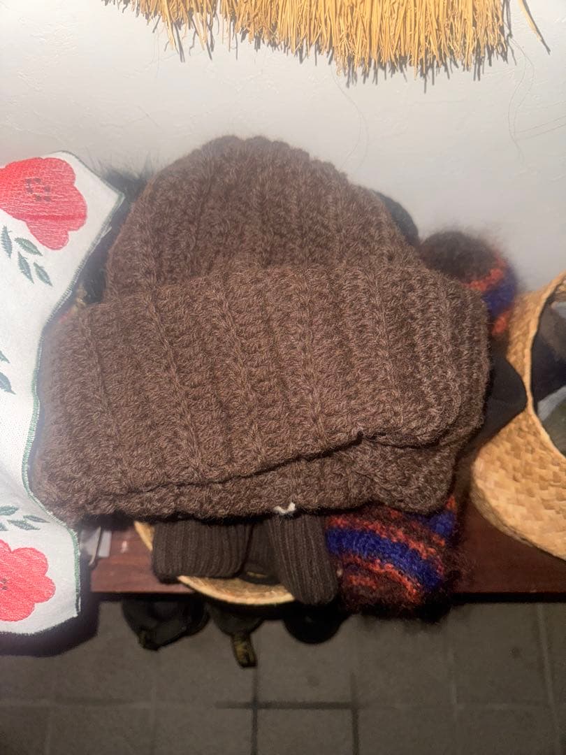 Anri NY beanie (navy) ビーニー ニット帽 手編み ブラウン