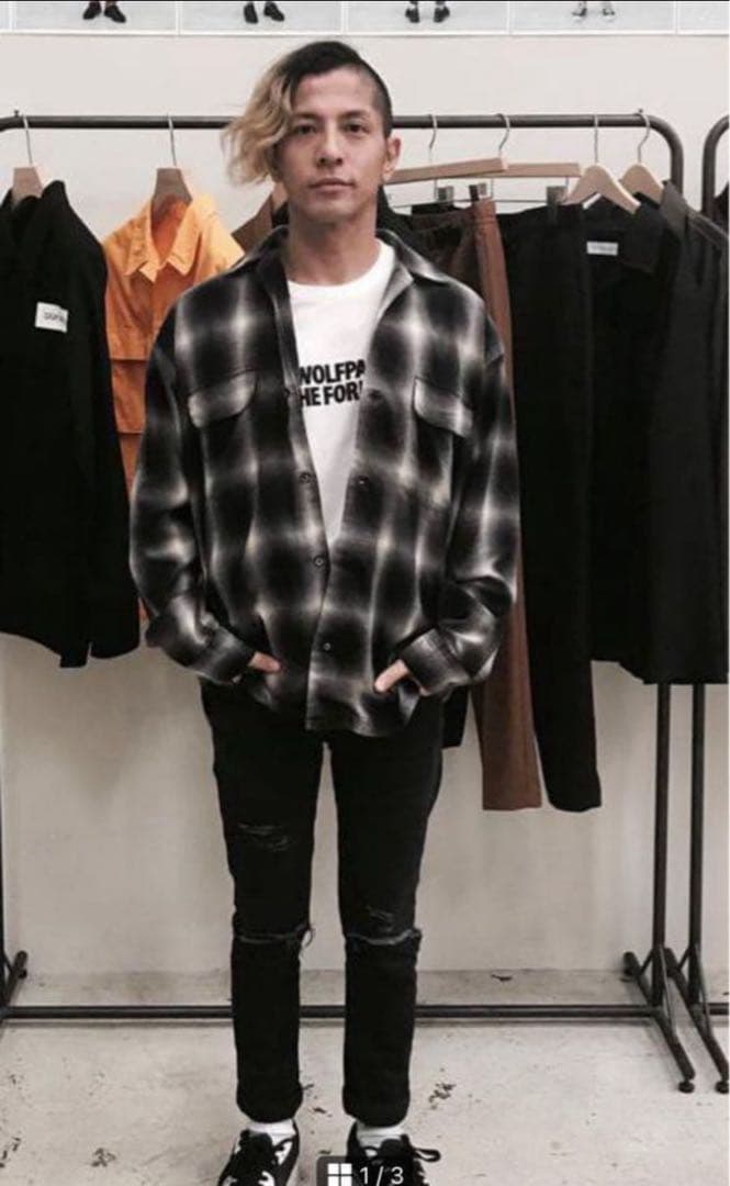 ⭐︎Rottweiler ロットワイラー シャツ　ブラック　オンブレ ROTTWEILER (ロットワイラー) OPEN COLLAR OMBRE SHIRT (オープン