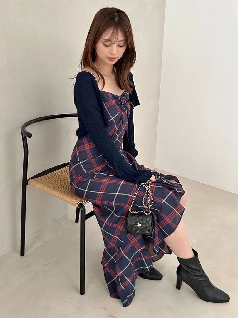 Randy ベルテッドプレイドファーミニワンピース F-L ブラック