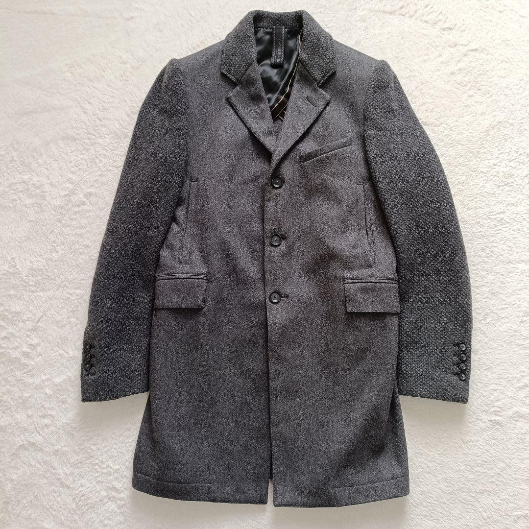 MESSAGERIE ウールチェスターコート ロング 異素材切替 グレー