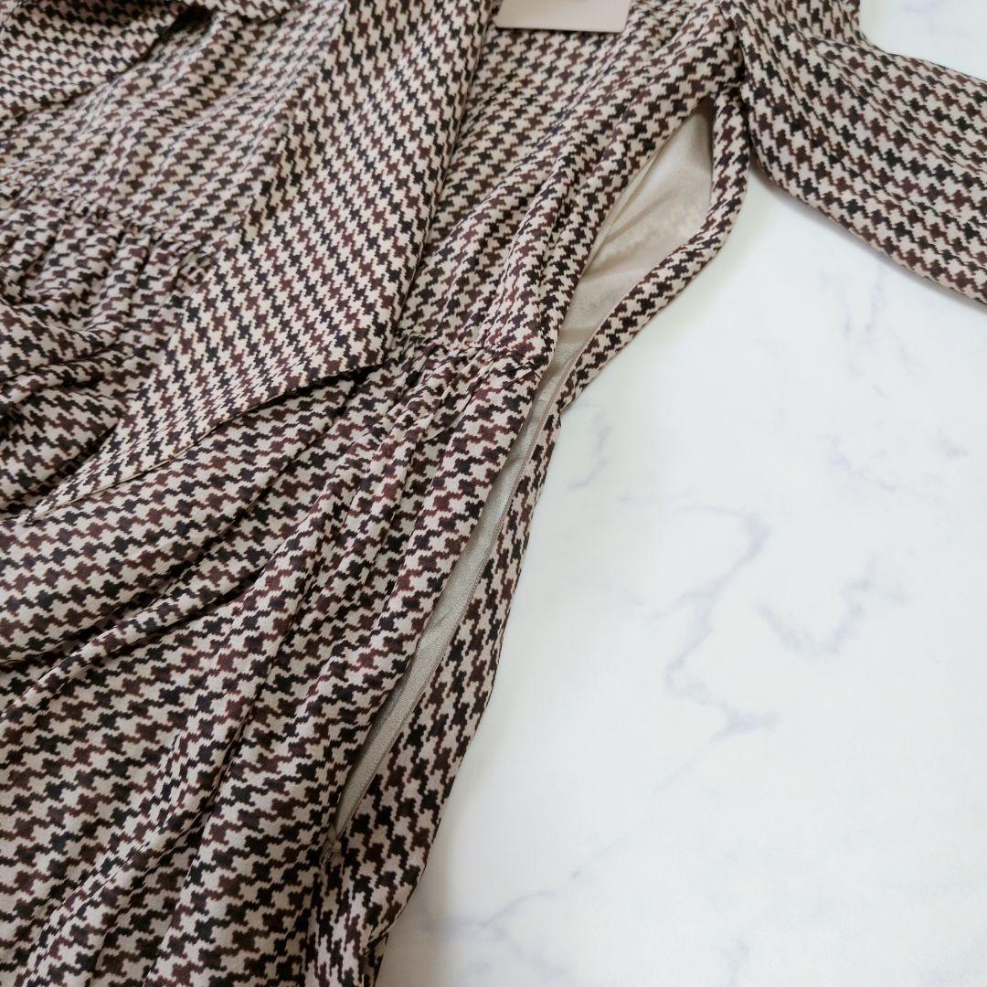 新品】DAKS ダックス ワンピース ボウタイ ティアード 千鳥柄 シルク M