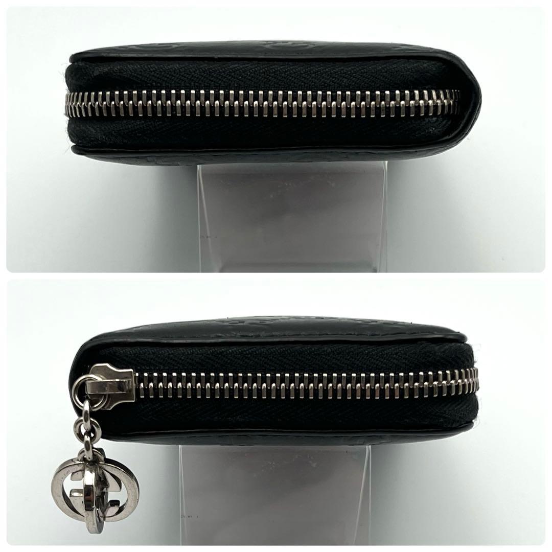 希少✨GUCCI ブラックレザー 長財布 GG ラウンドファスナー シマ