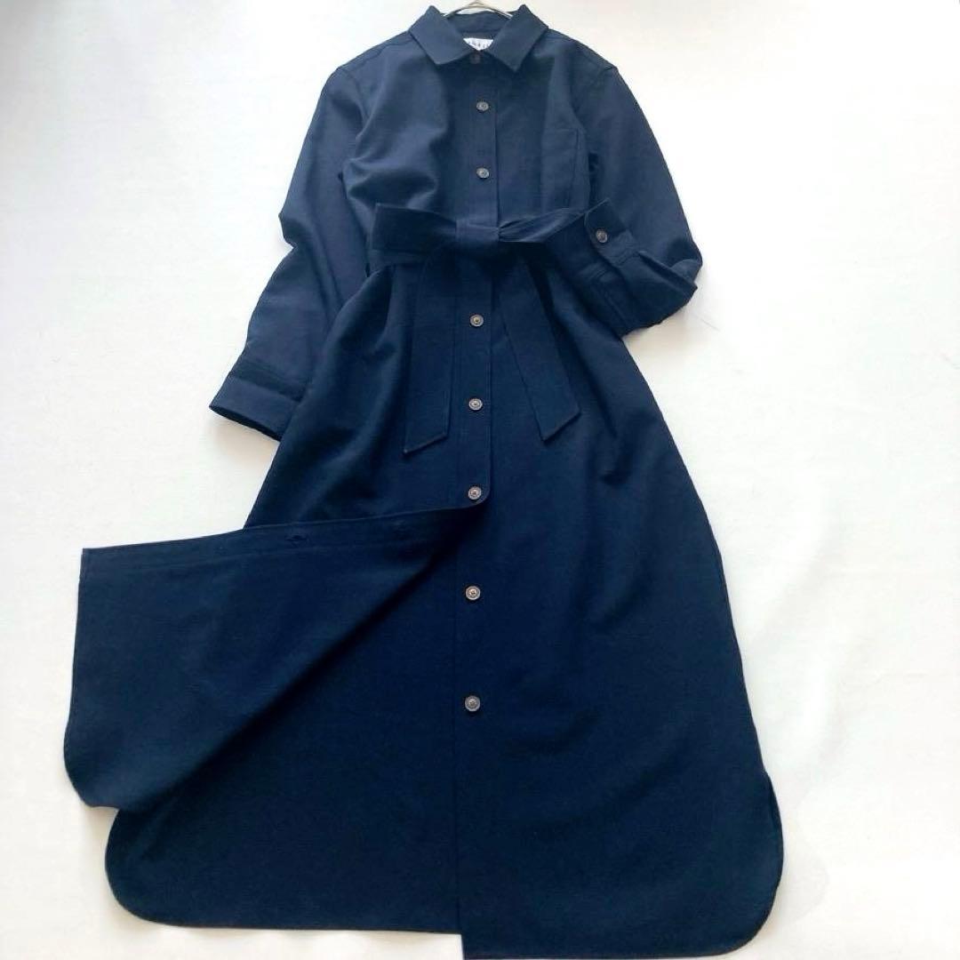大人気美品】SOEJU ソフトオックスシャツワンピース ベルト付 ネイビー