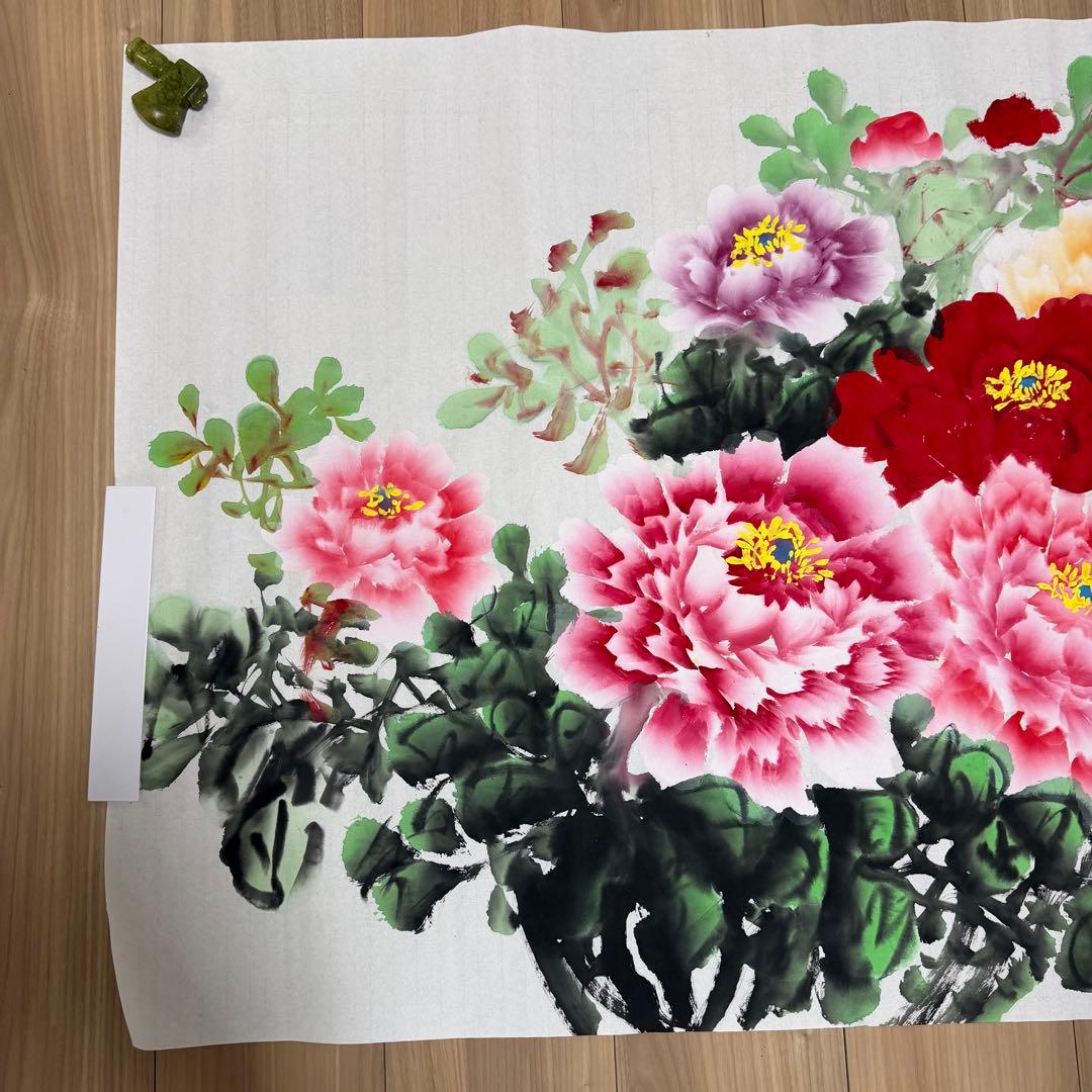 絹本 肉筆 花開富貴 牡丹 絵