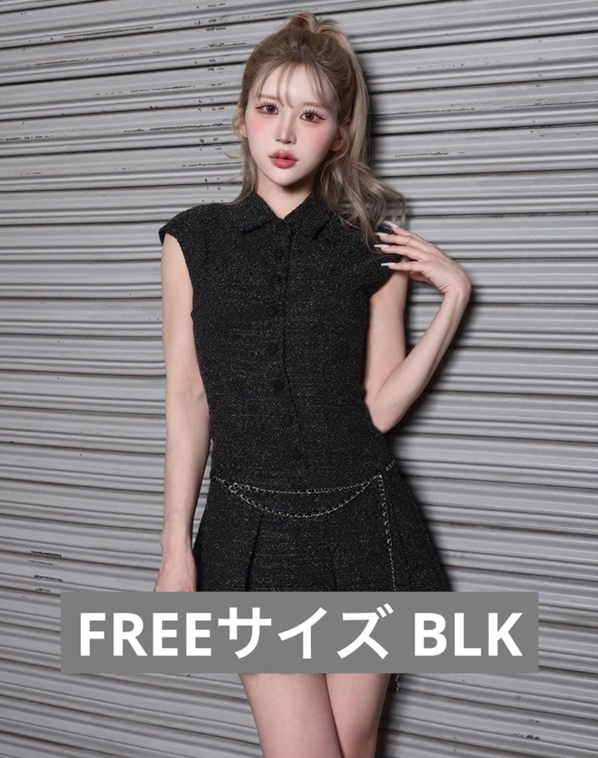 ダーリッチ チェーンベルトツイードミニワンピース ダーリッチ Darich チェーンベルトツイードミニワンピース （ブラック