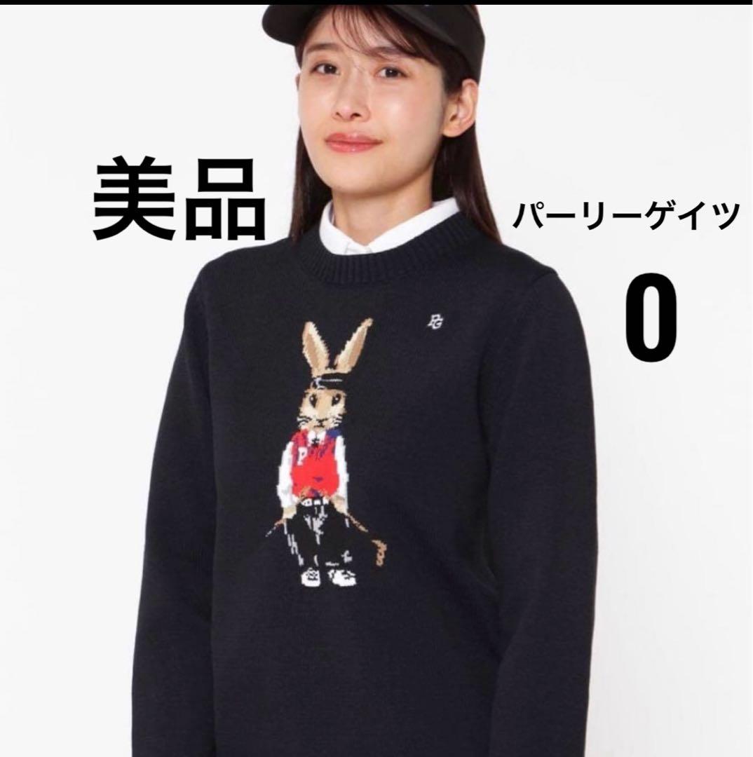 パーリーゲイツ インターシャ クルーネックニット　黒トラッドラビット O うさぎ パーリーゲイツ インターシャ クルーネックニット 黒トラッドラビット
