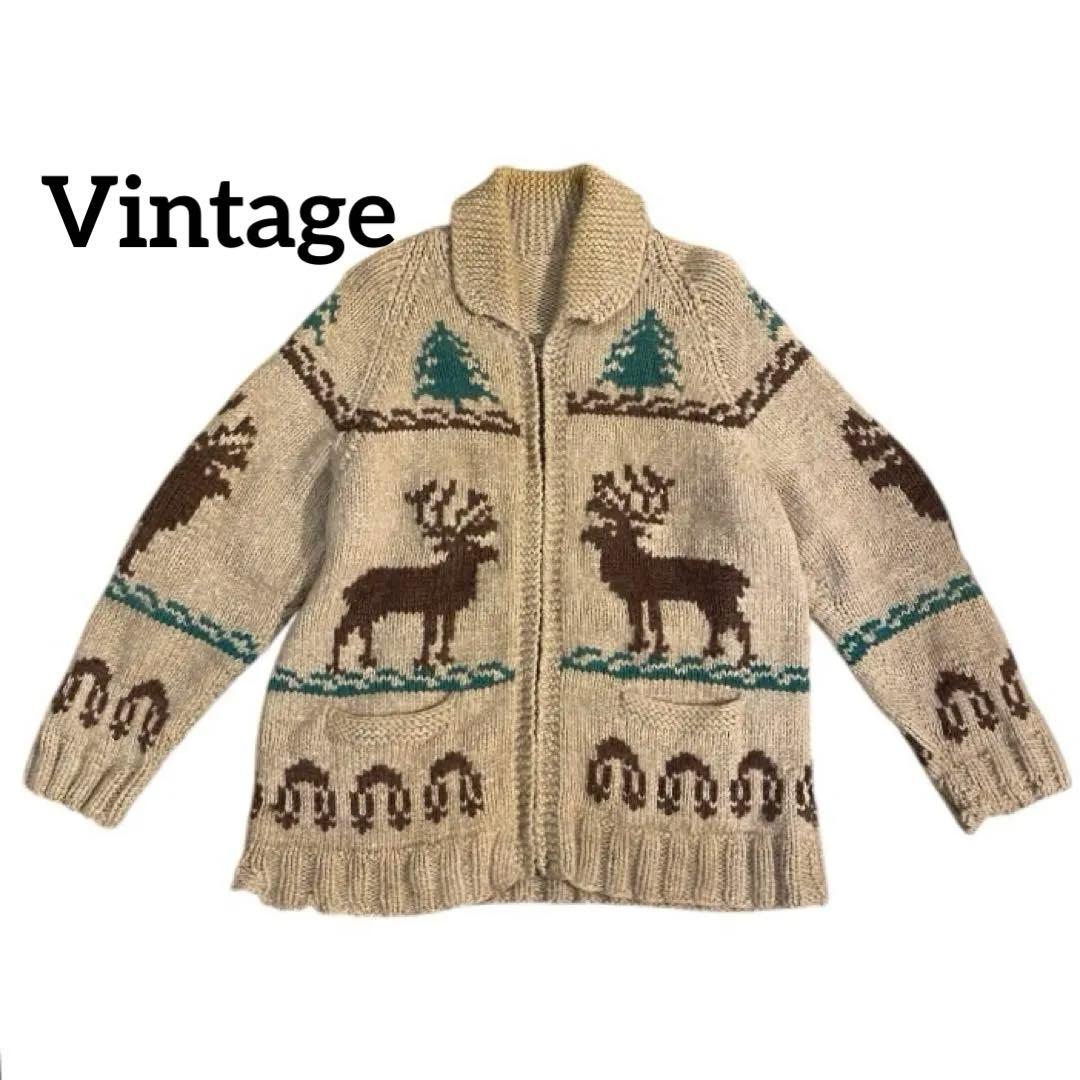60s カウチンセーター トナカイ柄　ウールニット ヴィンテージ 60's 鹿柄 Cowichan Sweater / カウチンセーター ニット タロン 古着