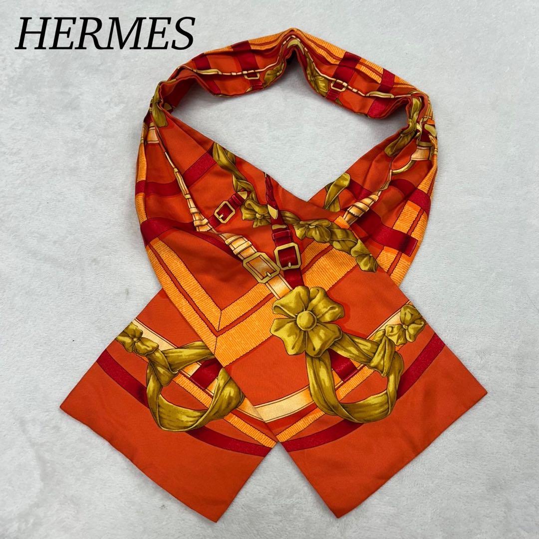 G186 エルメス アスコットタイ シルク100% オレンジ メンズ レディース エルメス(HERMES)エルメス アスコットタイ ネクタイ 衣料品 メンズ