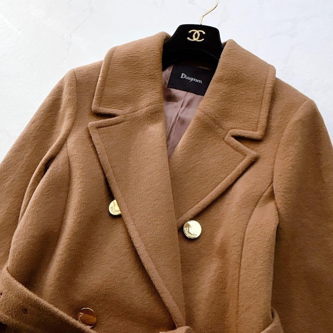 Diagram】ダブルロングコート フォックスファー ダブルブレスト 36