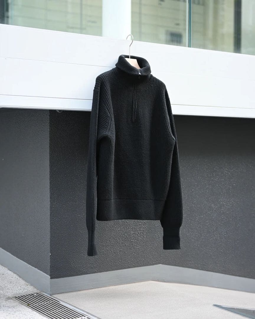 トップス satou half zip tokkuri knit black sizeL Black Ribbed Knit Half Zip Fitted Top | Lime Lush Boutique