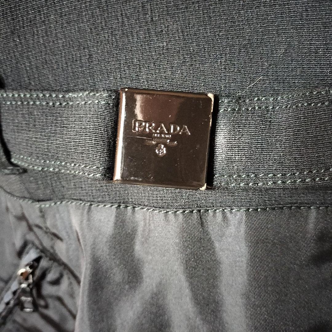 プラダ PRADA ひざ丈ワンピース ドッキング ナイロン ウール 半袖