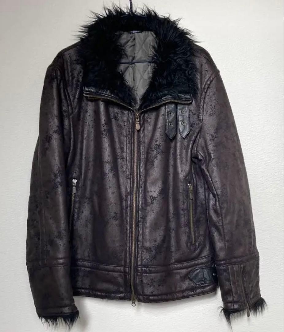 トルネードマート　ヴィンテージ加工クラック柄フェイクレザーファーブルゾン TORNADO MART∴マイクロファーボンディングブルゾン / TORNADO MART