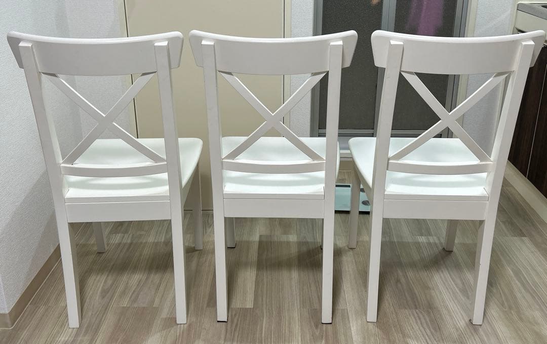 3脚 IKEA ダイニングチェア ローセントルプ ホワイト