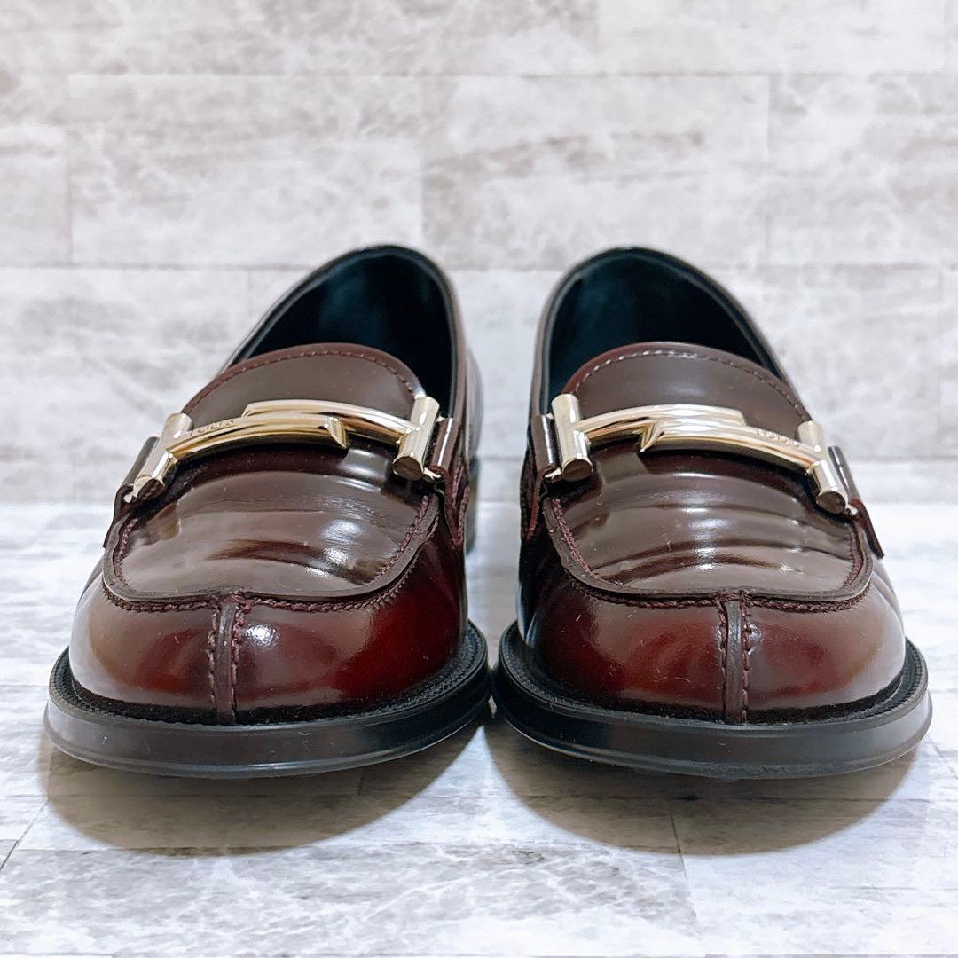 極美品✨トッズ ダブルT ローファー 35.5 22.5cm シルバー金具 濃茶